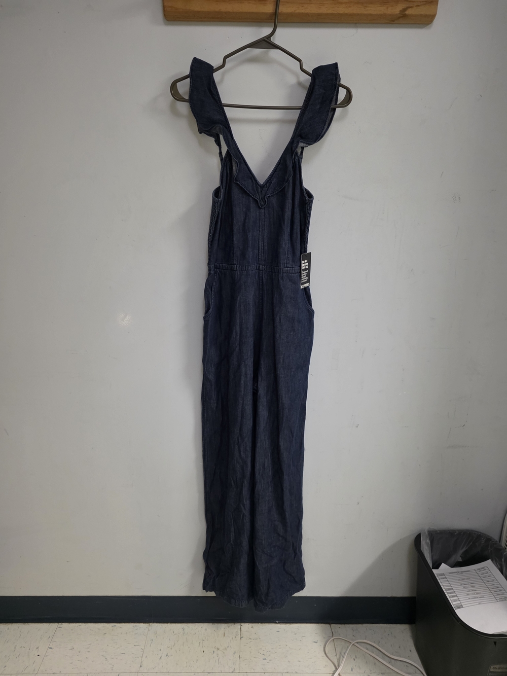 Express Dark Blue Denim Wide-Leg Jumpsuit